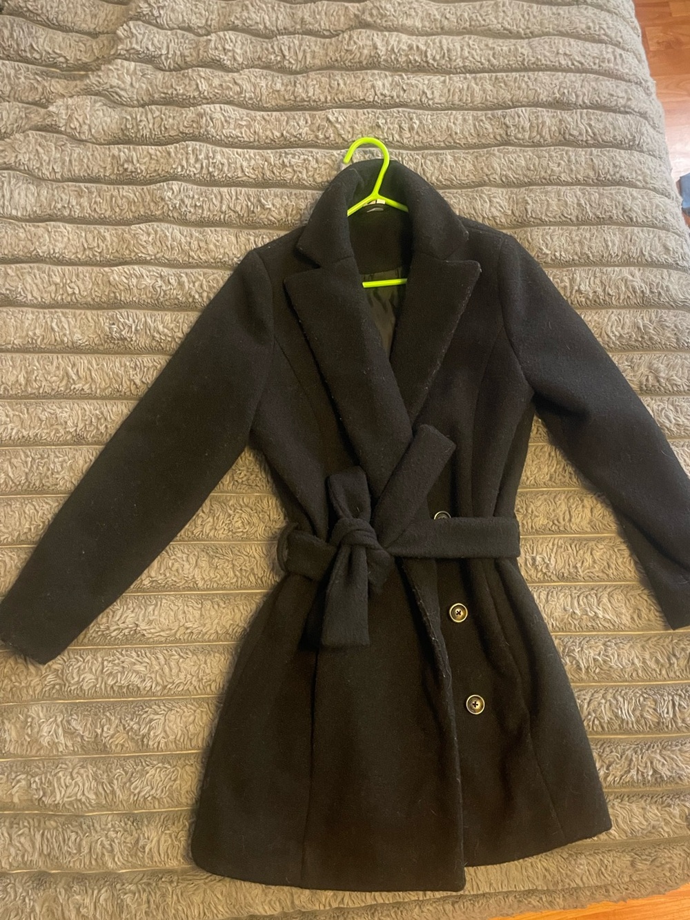 Girls' Black Belted Pea Coat - Classic Wool-Blend Style